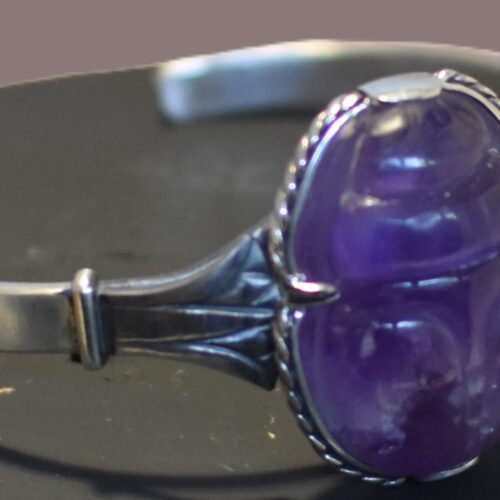 Carved Amethyst Scarab Silver Cuff