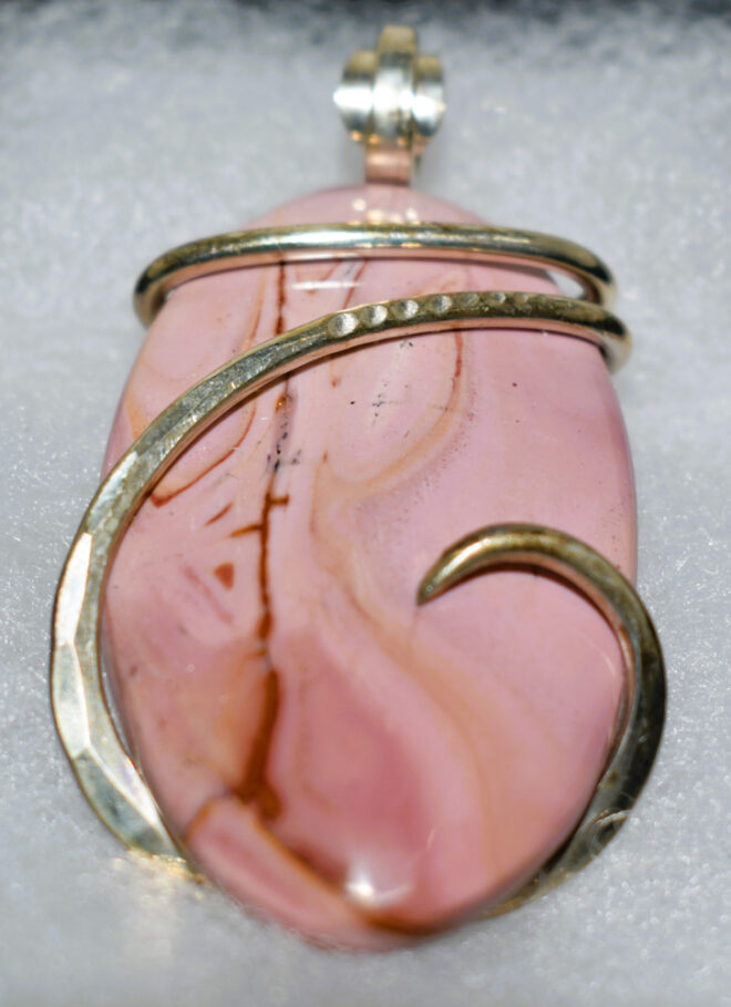 Pink Jasper Pendant - Silver Wrap by Dick Woodward